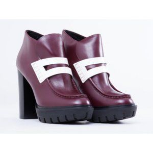 Kenzo bordeaux white platform leather loafer heels